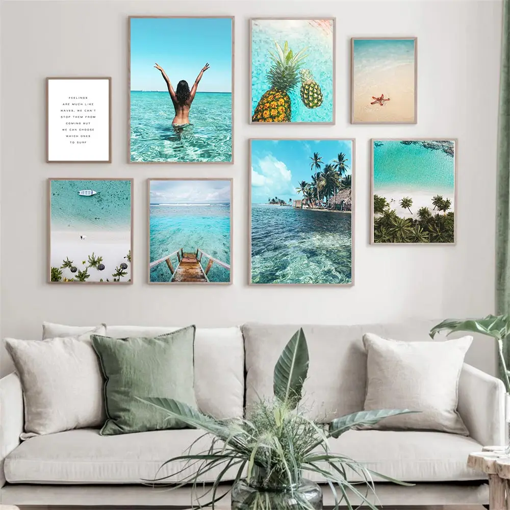 Summer Landscape Wall Art Poster Ocean Sexy Girl Beach Starfish Print Pineapple Canvas Painting Modern Pictures Home Decor | Дом и сад