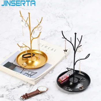 

JINSERTA Metal Storage Tray Jewelry Display Plate Necklace Earrings Rings Display Holder Luxury Gold Iron Desktop Sundries Tray