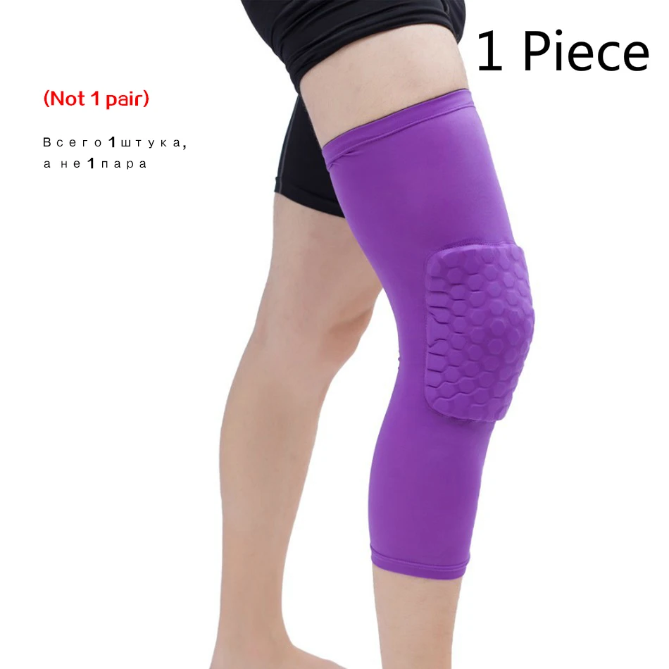 Long Knee Purple REXCHI 1 шт. ячеистые наколенники рукав баскетбольная скобка эластичные защитные наколенники шестерни коленной чашечки пены поддержка волейбола - Цвет: Long Knee Purple