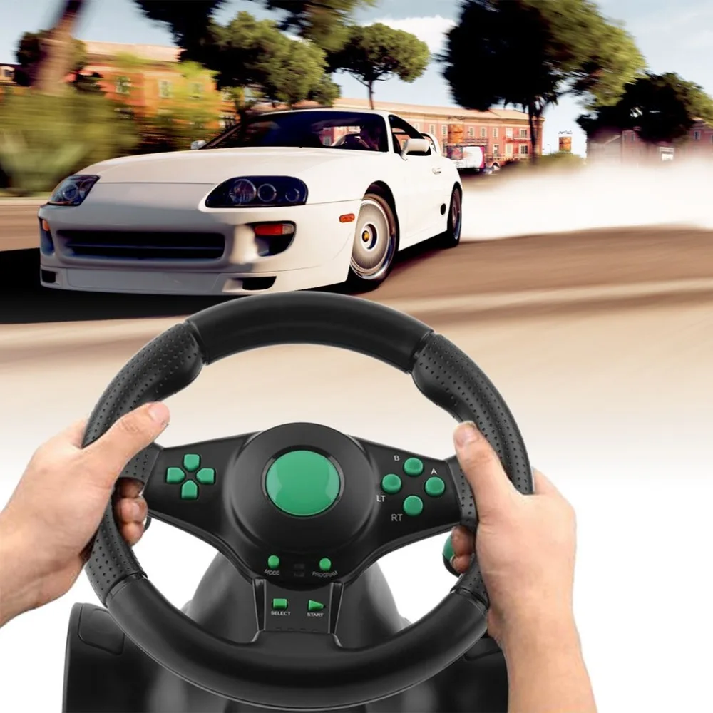 

Racing Game Steering Wheel For XBOX 360 PS2 For PS3 Computer USB Car Steering-Wheel 180 Degree Rotation Vibration With Pedals