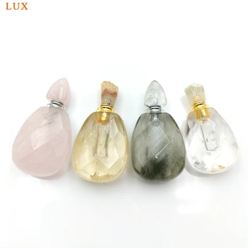 

Natural citrines rose clear quartz Perfume Bottle gems stone Essential Oil Diffuser garden quartz Pendants charm for necklace
