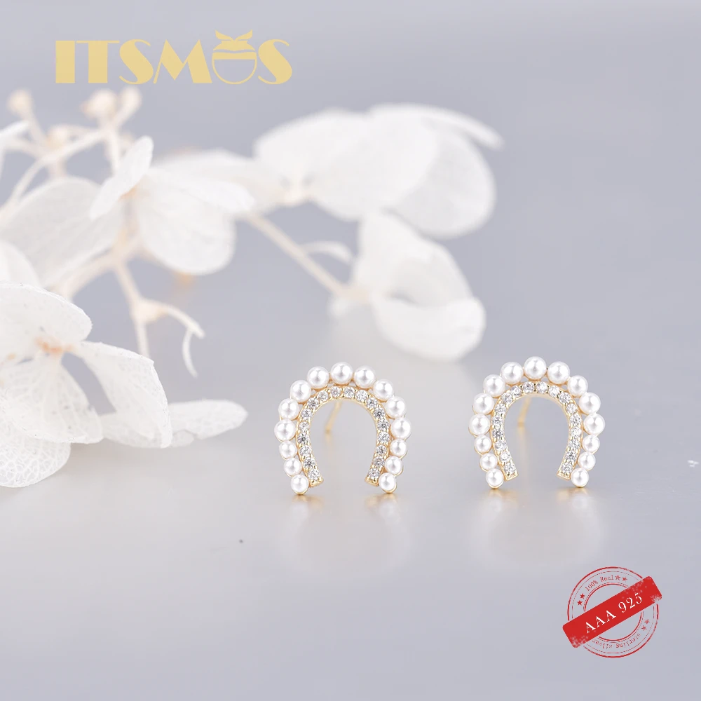 ITSMOS 925 Sterling Silver 14K Gold Plating Pavé Crystal Horseshoe U