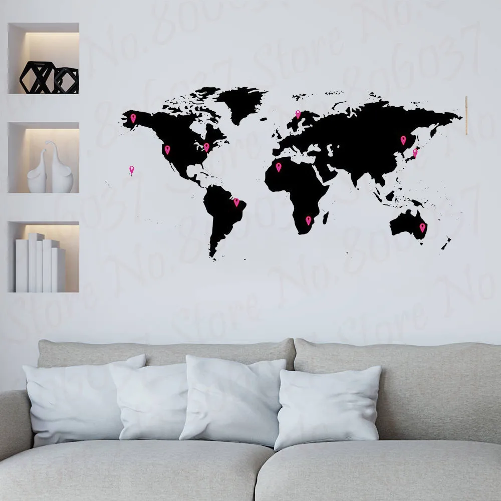 World Map With 50 Map Markers Vinyl Decal For Your Walls Modern Room