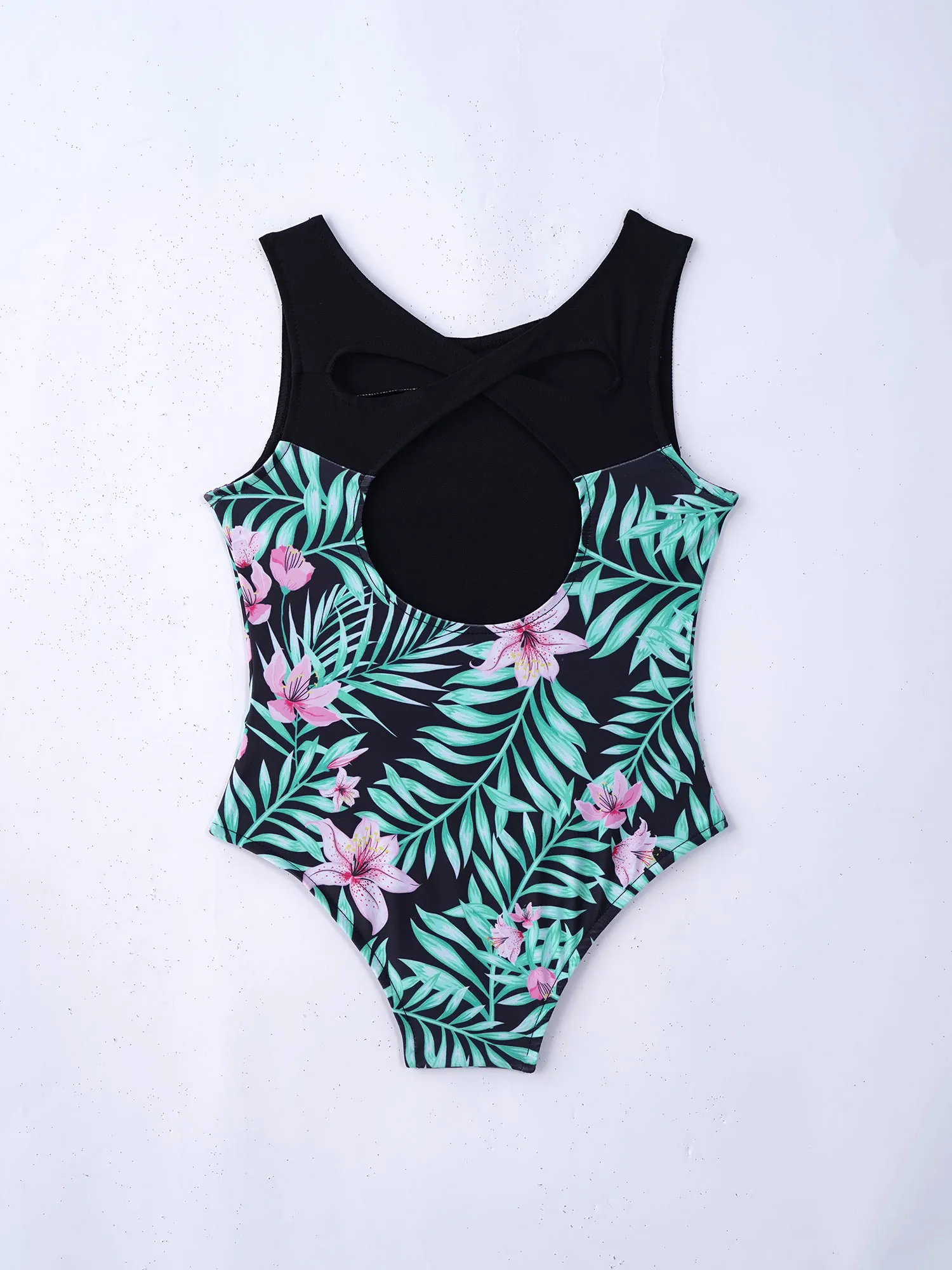 TiaoBug Summer Kids Girls One-Piece Print Swimming Bathing Beach Pool Swimsuit Round Neck Sleeveless Leotard Bodysuit Swimwear