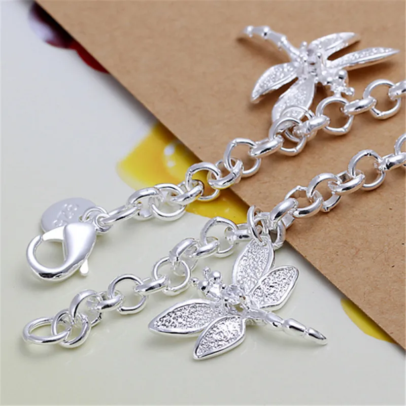 High Quality 925 Sterling Silver Bracelet Dragonfly Pendant Bracelet Woman Party Charm Jewelry Gift - Image 4
