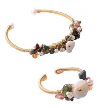 

Trendy Design Natural Fresh Water Pearl Shell Stone Jewelry Set Adjustable Bangle&Bracelet Ring Women Wedding Jewelry Accessory