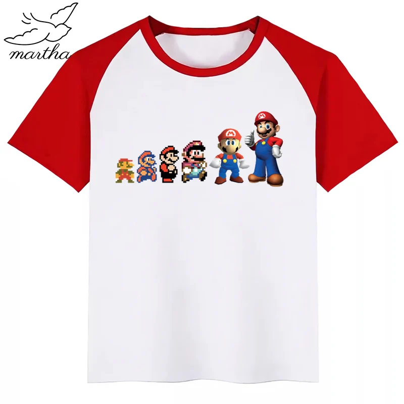 Одежда с милым принтом «Супер Марио» для маленьких мальчиков и девочек, детская забавная футболка, детские топы с круглым вырезом - Цвет: RedM
