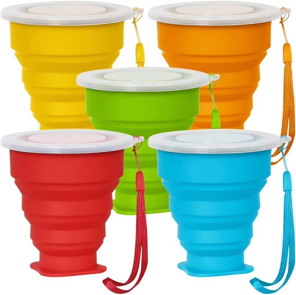 Collapsible Silicone Travel Cup 6oz Foldable Drinking Mug with Lid BPA Free Water Coffee Tea Snacks for Hiking Camping Picnic | Дом и сад