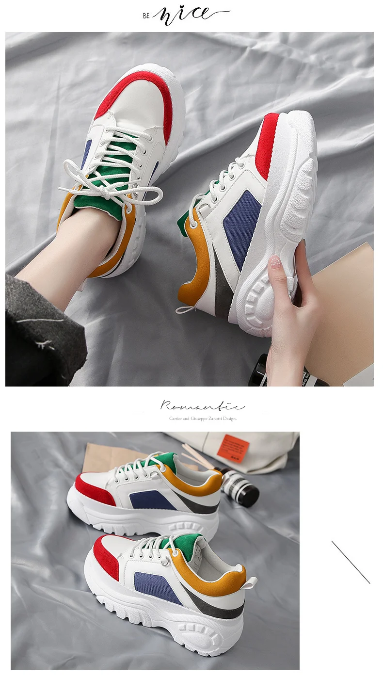 ERNESTNM/женские кроссовки; коллекция года; разноцветная Лоскутная обувь на высокой платформе и массивном каблуке; обувь для папы; женская обувь белого цвета с вышивкой; Chaussure Femme