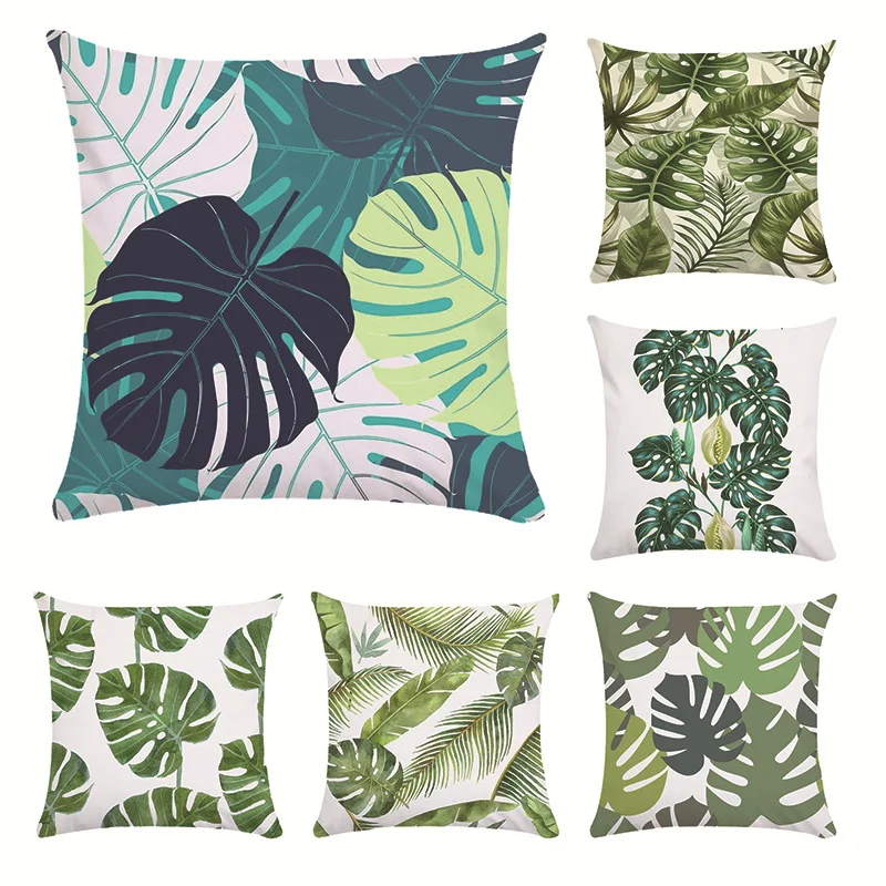 

Tropical Plants Pillow Case Polyester Turtle leaf Pillowcases Green Leaves Throw Pillow Cover Square 45*45cm home supplies