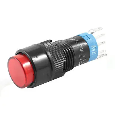 

DC 24V SPDT Type 5Pin Soldering Momentary Red Indicator Light Push Button Switch