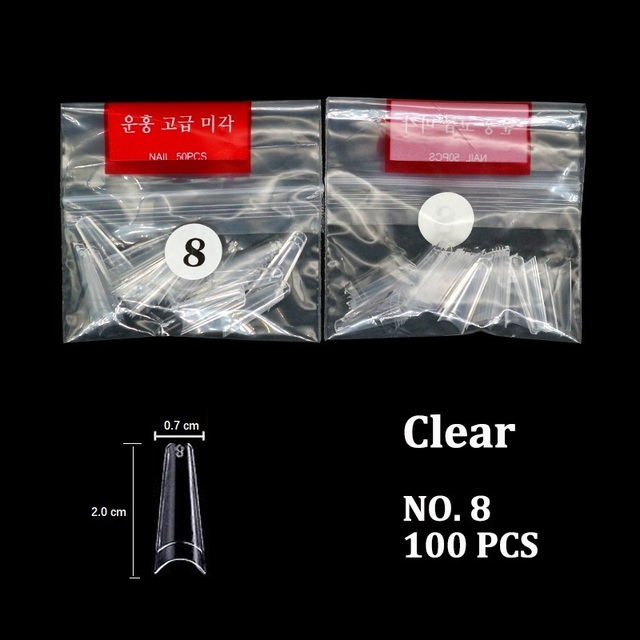 False Nail Art Tips French Half Natural Transparent Coffin Fake Nails Tips Acrylic UV Gel Nail Polish Manicure