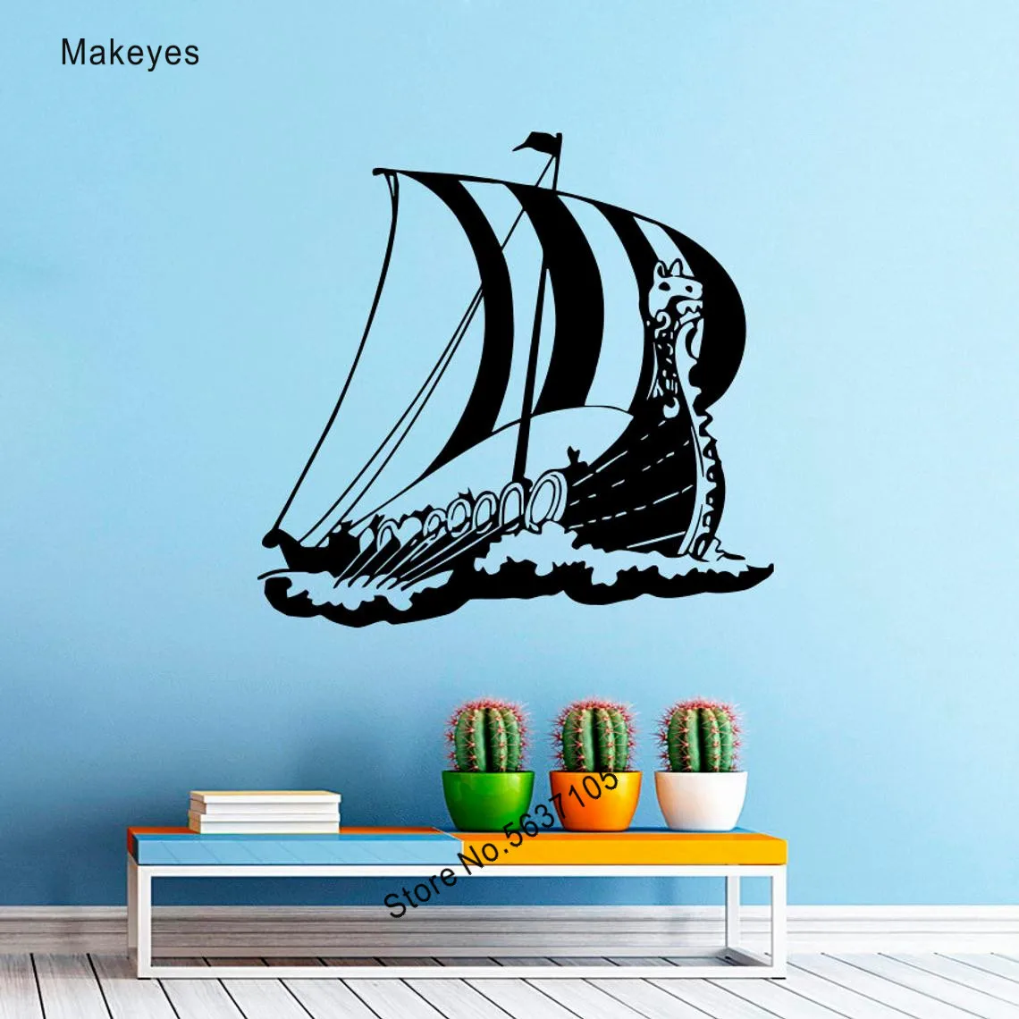 Makeyes Ship Boat Wall Stickers Kids Baby Room Wall Decor Viking Shipping Decalcomania Da Muro In Vinile Art Nursery Room Decoration Gift Q650