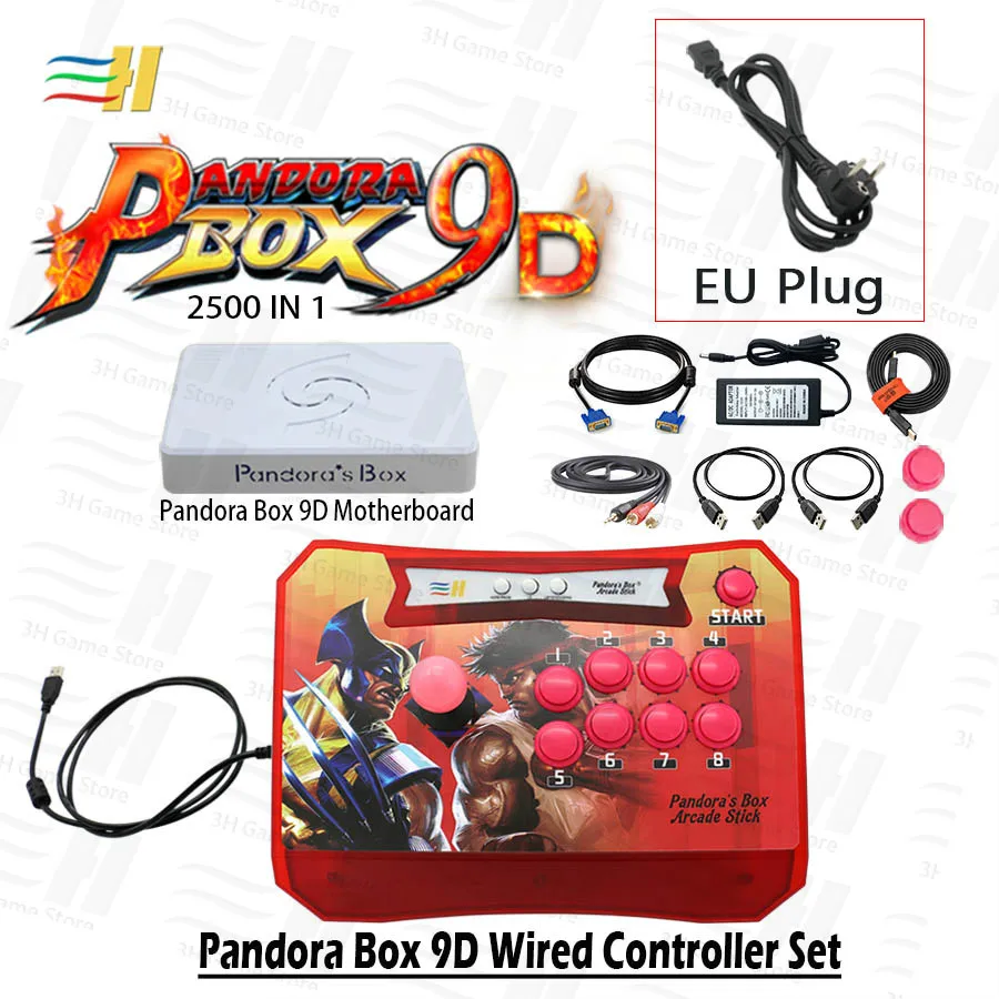 9D red EU plug Pandora box 9d 2500 В 1 проводной контроллер Набор аркадный джойстик игровая консоль Ретро игровые Джойстики для аркадного автомата кабинета - Цвет: 9D red EU plug