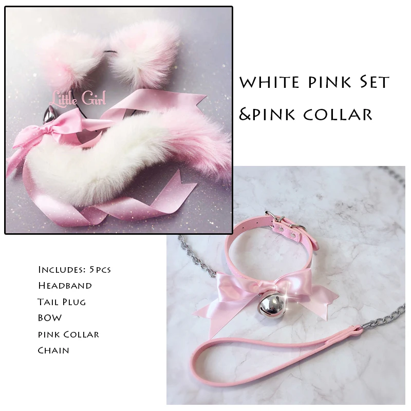Erotic Accessories Fox Tail Bow Metal Butt Anal Plug Cute Soft Cat Ears Headbands Cosplay With Collar And Chain Adult Sex Toys
