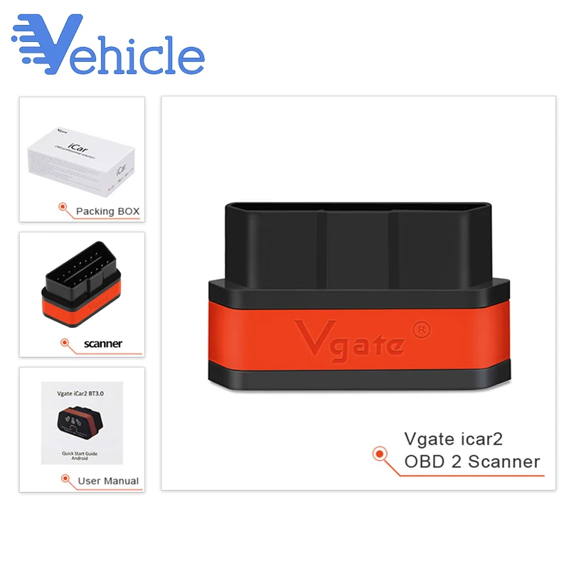 Vgate icar2 V2.1 Bluetooth OBD2 диагностический инструмент ELM327 OBD 2 сканер Mini ELM 327 для android/PC OBDII считыватель кодов