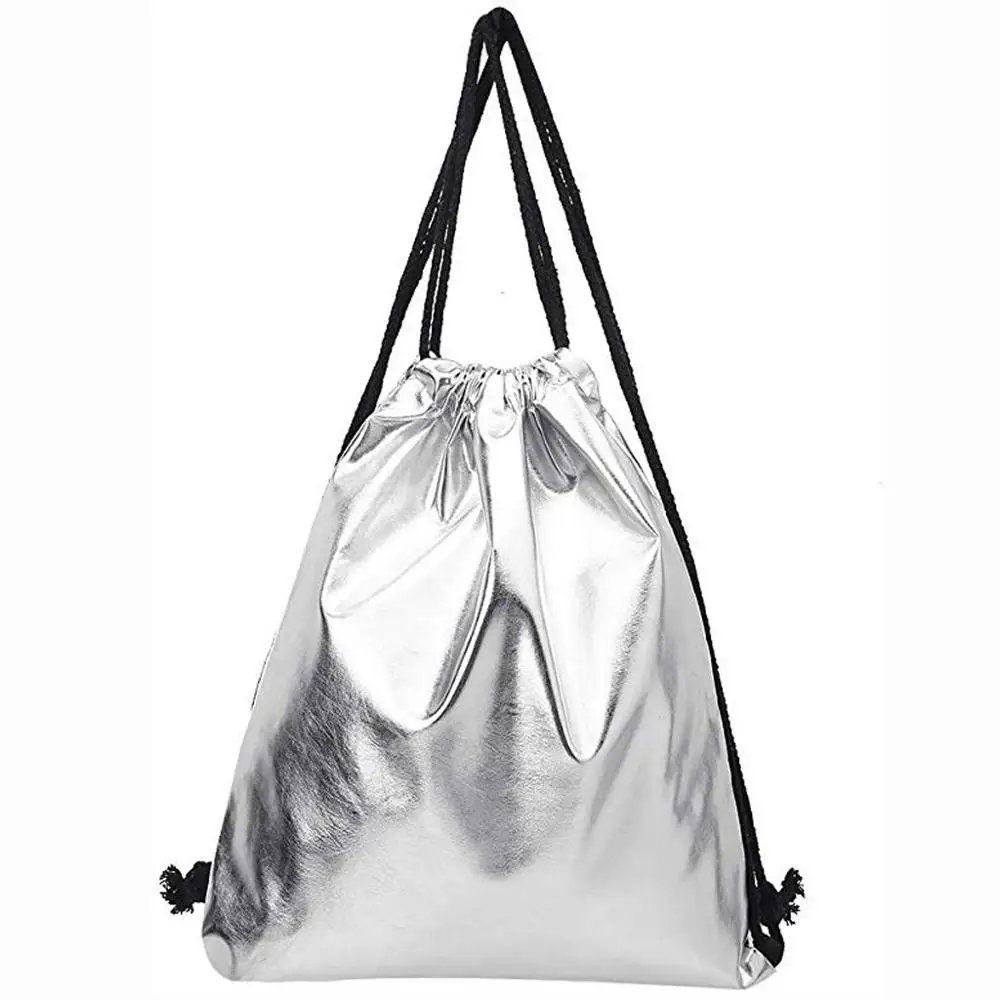 

2020 nuevo bolso con cordón de moda PU Color sólido Mochila Neutral lentejuelas brillantes Unisex bolsillos de viaje mochilas salvajes Mochila