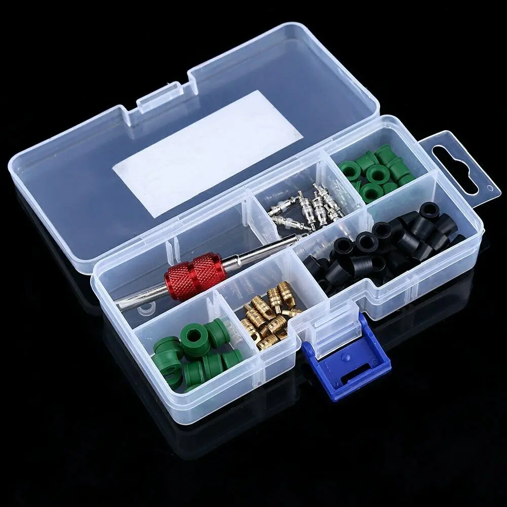 

71 PCS Air Condition Repair Kit Hand Repair Tools &10pcs Valve Cores&50pcs Hose Gaskets Air Conditioning Tool Classification Kit