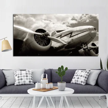 

Retro Print Abstract Blank White Airplane Landscape Painting Aircraft Landscape Poster Canvas Art Wall Picture for Living Room