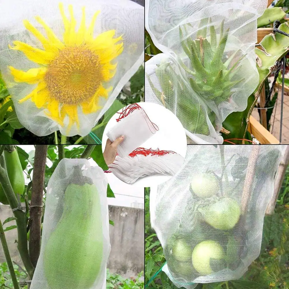 100 Pcs Fruit Protection Bags Garden Netting Bags Drawstring Netting Mesh Bag Anti-bird Bug Barrier For Protecting Plant Fruit