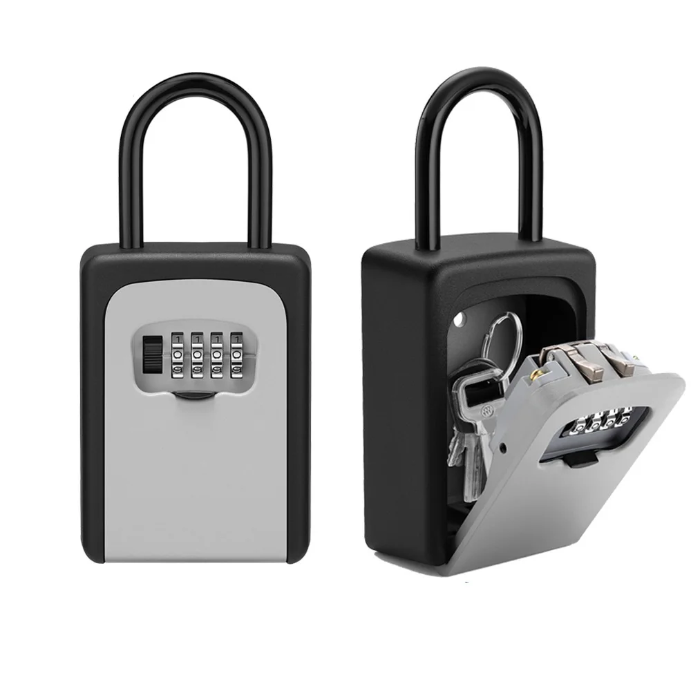 Key Lock Box Wall Mounted Aluminum Alloy Key Safe Box Weatherproof 4 Digit Combination Key Storage Lock Box Indoor Outdoor
