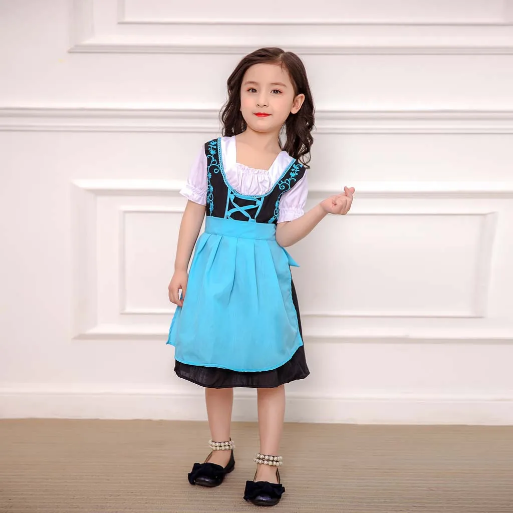 KidS Girl Fashion Vintage Gothic Court Square Collar Patchwork Bow Dress
