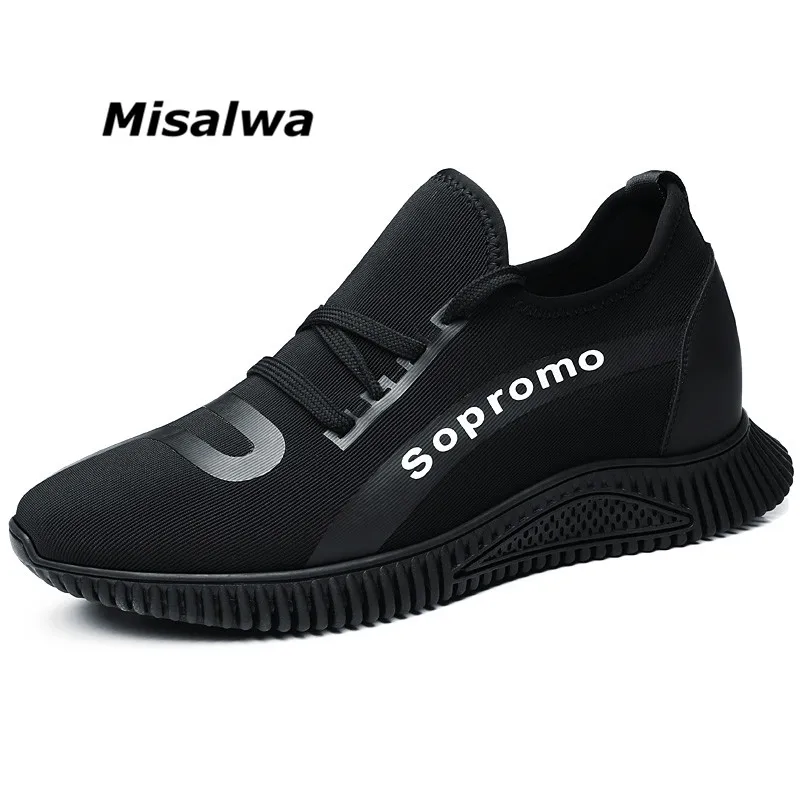 

Misalwa Mens Hidden Heels Elevator Shoes New Cool Young Boy Sneakers Low Top Mocasines Hombre Height Increase Black Casual Shoes