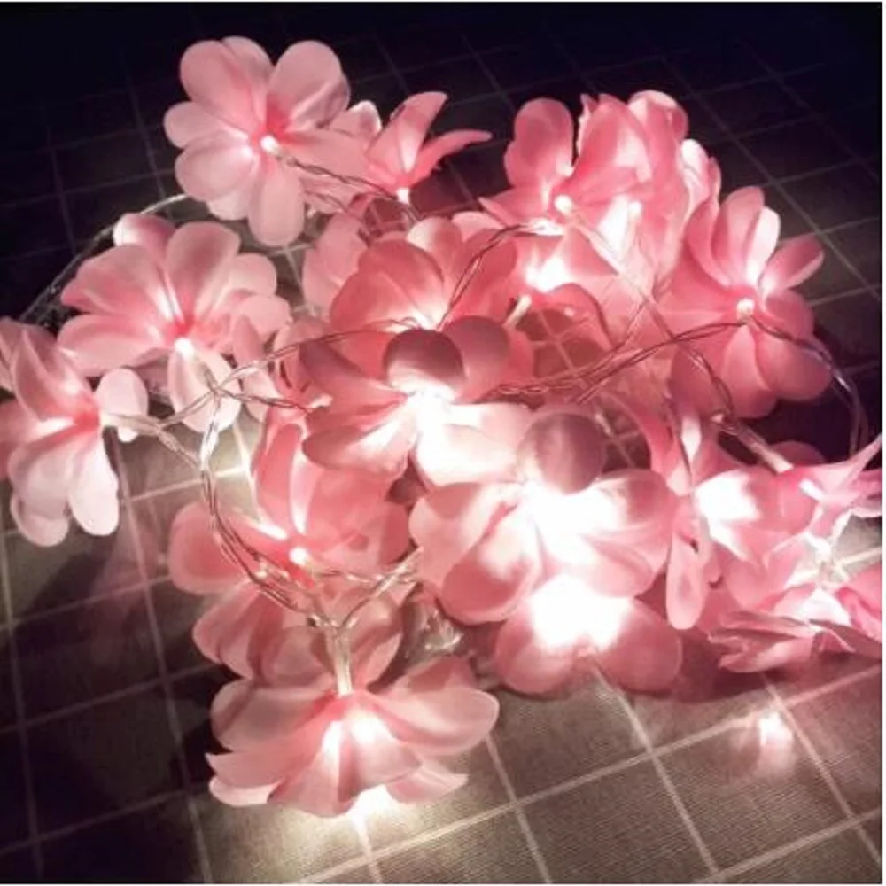 

Frangipani Led String Light Flower Pink/White Cloth Floral Battery/USB/EU Power Garland Holiday Wedding Decoration 1.5m 3m 6m