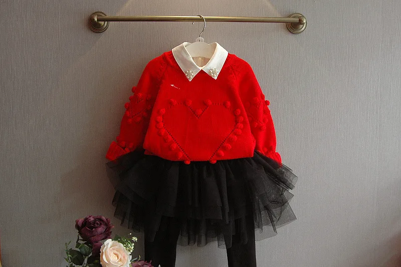 Spring New Products Childrenswear Korean-style Girls Solid Color Heart Knitted Sweater Children Thin Sweater 61030