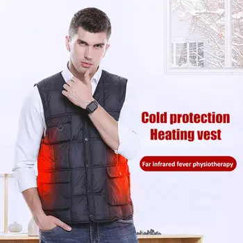 

USB Intelligent Heating Vest Cotton Black Color Men Jacket Clothes For Autumn Winter Outdoor Sport Heated Fishing Clothes