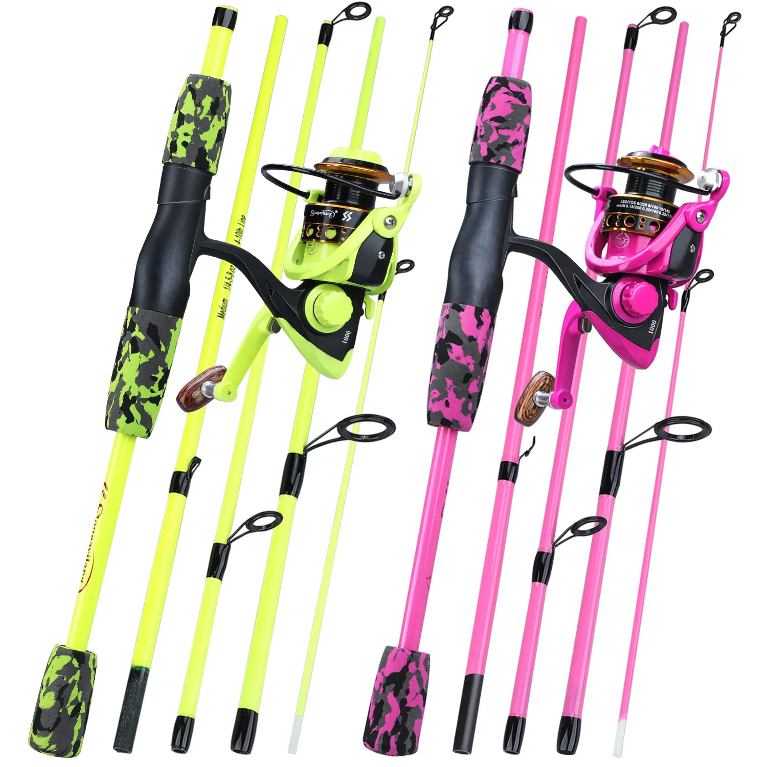 Sougayilang 1.70m Fishing Rod Combo Portable 5 Section Carbon Fiber Fishing Rod and 1000-3000 Spinning Reel Fishing Tackle Set