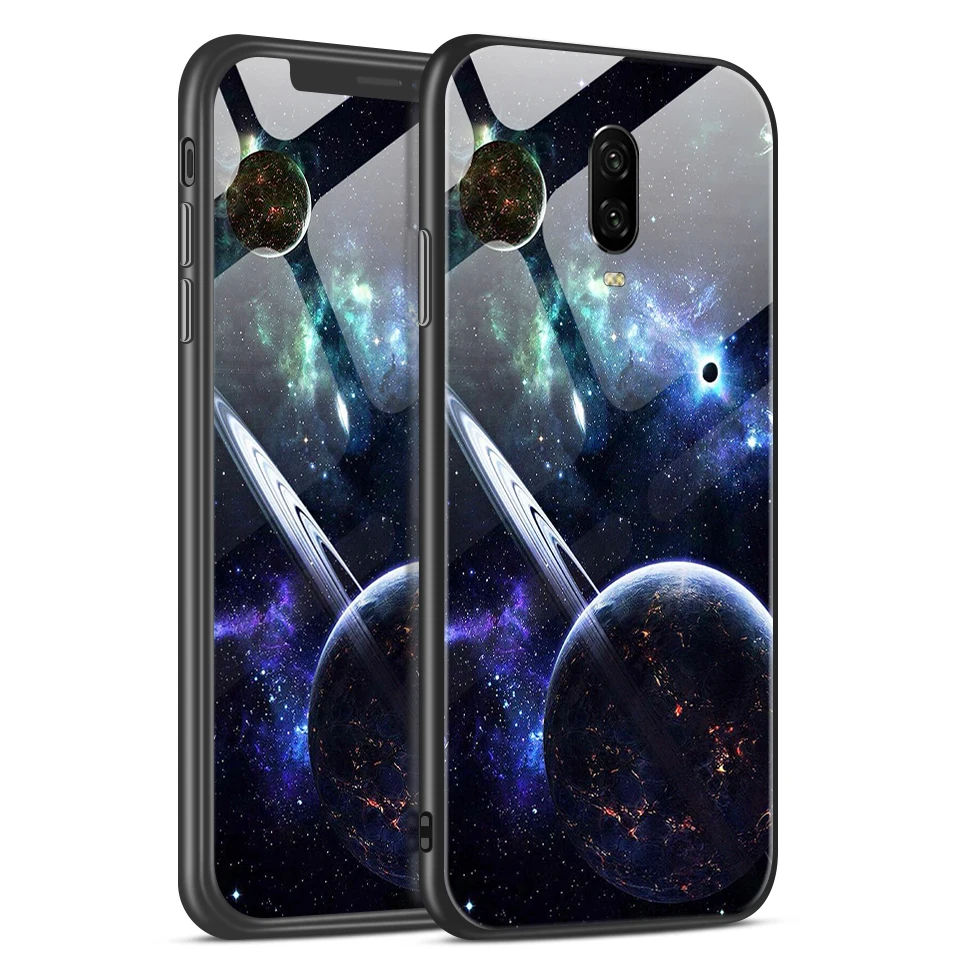 W319 Для OnePlus 6 6-7 лет, 7Pro звездным узором закаленное Стекло чехол для телефона для 1+ 6 6-7 лет, полный защитный TPU силиконовая окантовкка сзади жесткий корпус - Цвет: W319