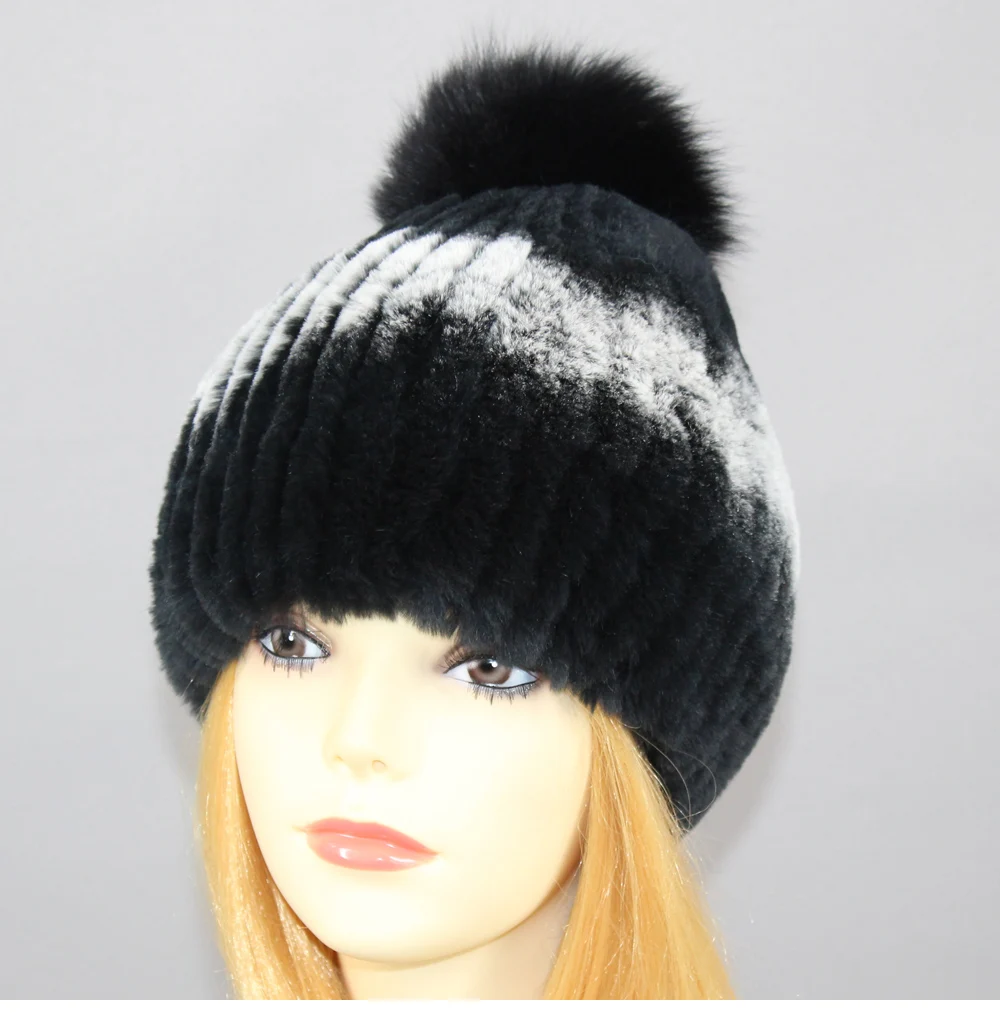 Новая мода вязаный Настоящий мех кролика шапки для женщин хорошая эластичная натуральная шапка кролика рекс шапки из натурального меха