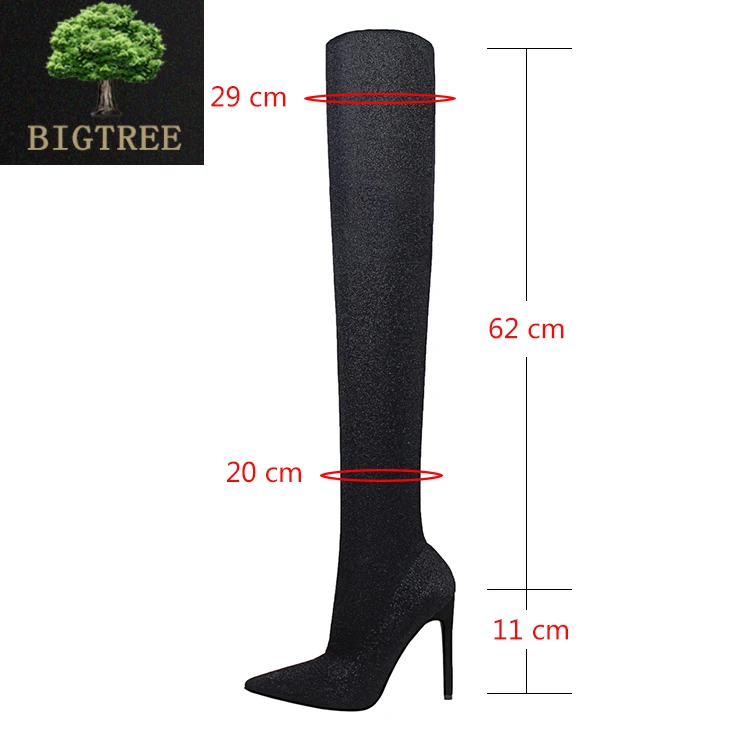 BIGTREE/Сапоги выше колена на высоком каблуке; шикарные женские сапоги на тонком каблуке с острым носком; модная женская обувь; сезон весна-осень