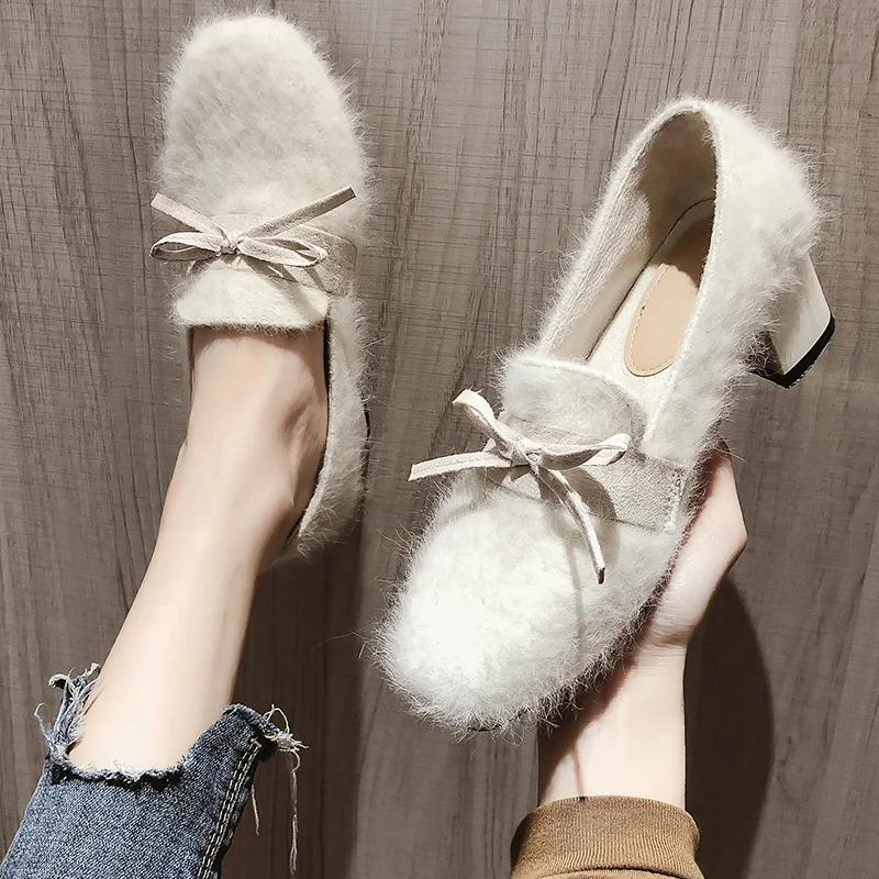 

Round Toe Block Heels For Women Pumps Comfortable High-heeled Shoes Sweet Shallow Mouth Slip Om Lace-up All-Match 2019 Chunky