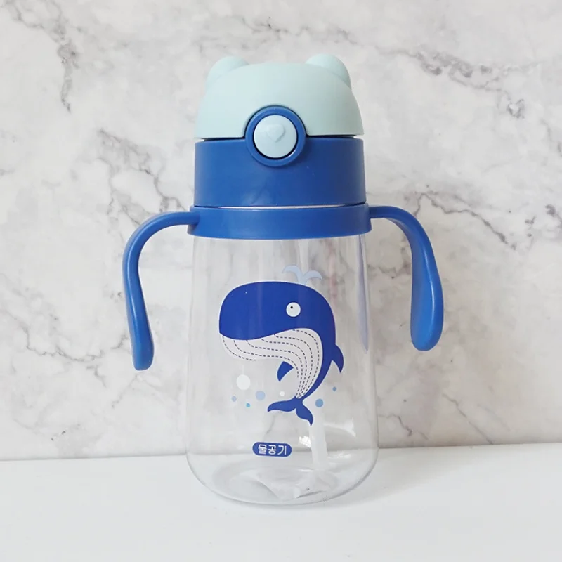 Cartoon cute sippy cup baby children learning to drink cup strap handle kindergarten drinking cup anti-fall handle cup