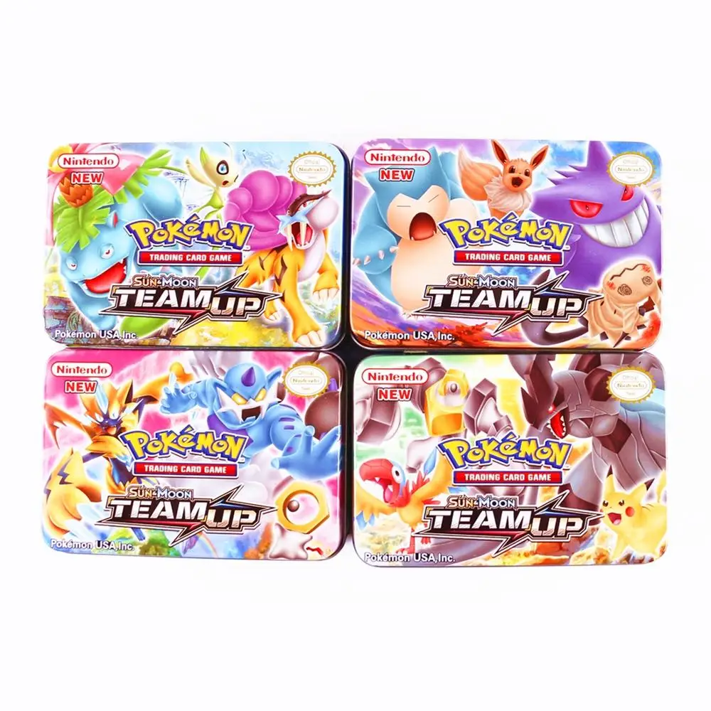 TAKARA TOMY 42 шт./компл. Карты Покемон металлическая коробка игрушки английские PTCG солнце и луна объединиться детские спортивные игры, игрушки