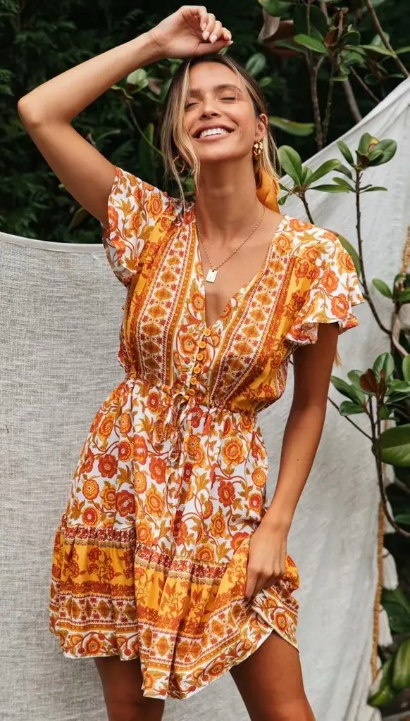 Женское винтажное короткое платье из хлопка с цветочным принтом|Платья| |