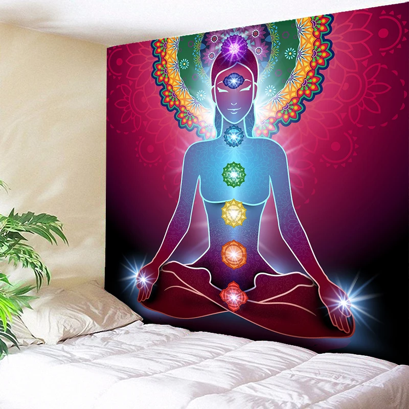 2019 Fashion Buddha Statue Meditation 7 Chakra Tapestry Wall Hanging Mandala Tapestries Cloth Psychedelic Yoga Carpet Boho Decor