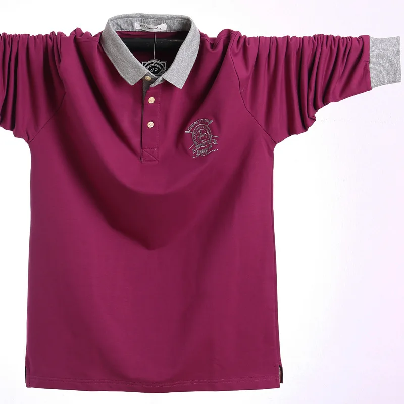5021 Purple Высокое качество плюс размер 4XL 5XL 95% хлопок чистый цвет Повседневная рубашка поло с длинными рукавами мужские для молодых мода Красные, пурпурные, зеленые мягкие - Цвет: 5021 Purple