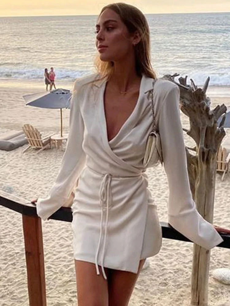 FREE SJIPPING Women Mini Shirt Dress Satin V-Neck Flare Sleeve Lace Up JKP5869 FREE SJIPPING Women Mini Shirt Dress Satin V-Neck Flare Sleeve Lace Up JKP5869 