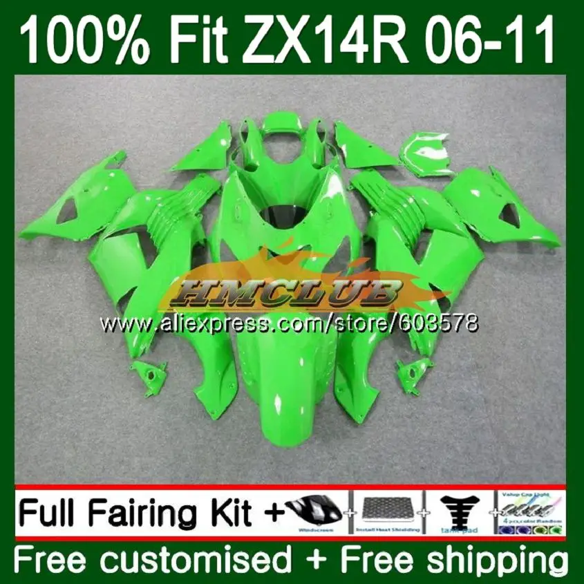 Инъекции для KAWASAKI ZZR1400 ZX 14R 2006 2007 2008 2009 2010 2011 все зеленый 113CL. 58 ZX-14R ZX14R 06 07 08 09 10 11 обтекатель