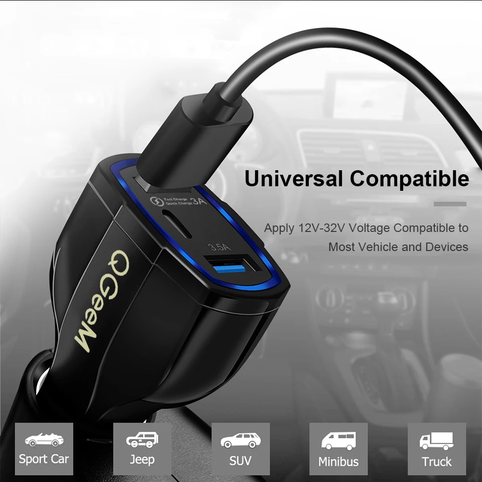 QGEEM QC 3 0 USB C автомобильное зарядное устройство порта Быстрая зарядка быстрое для