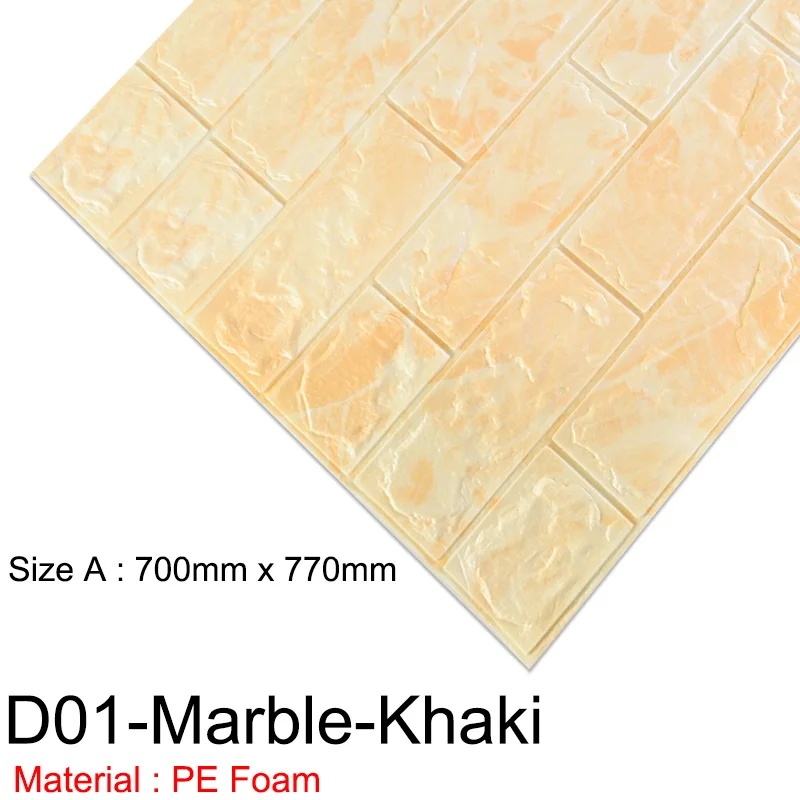 D01-Marble-khaki 3D настенная бумага, кирпич, мрамор, водонепроницаемая настенная бумага, 3D настенная бумага, декор для спальни, детской комнаты, гостиной, DIY, самоклеющаяся бумага - Цвет: D01-Marble-khaki
