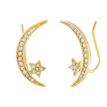 

LOZRUNVE Luxury Jewel Fashion 18k Gold Moon and Star Ear Climber Earring 925 Silver