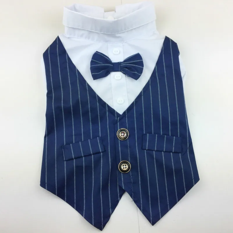 Striped blue Осенняя и зимняя новая стильная одежда для собак, Свадебный костюм, рубашка для маленьких плюшевых собак, галстук-бабочка, смокинг джентльмена, Рождественский костюм для домашних животных - Цвет: Striped blue