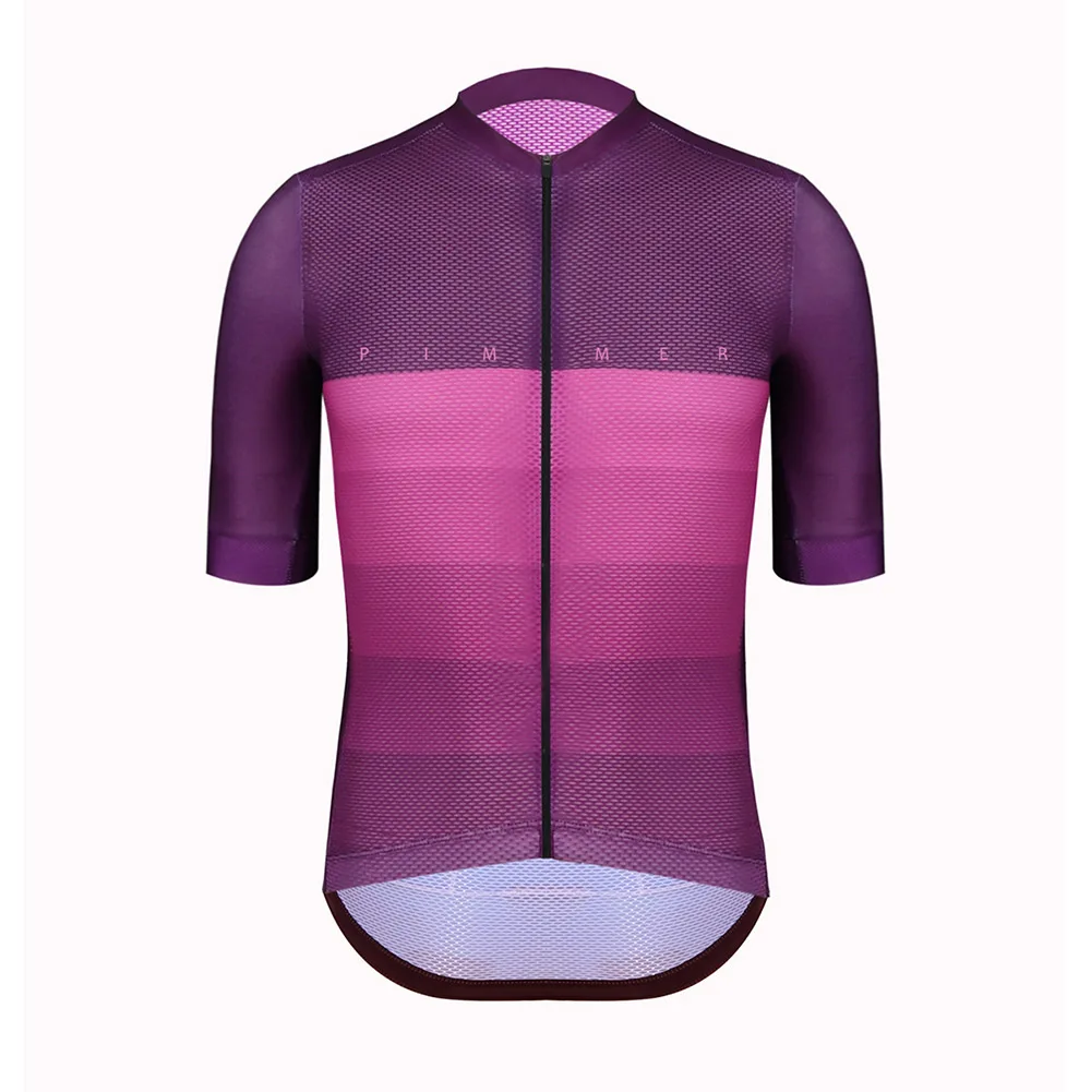 

pimmer 2019 summer climber Lightweight cycling jersey short sleeve cycling gear open cell mesh fabric with italy power band purp