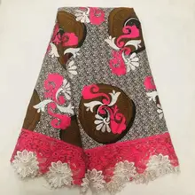 Горячая Африканский воск с кружевом/Высокое качество хлопок кружева восковые ткани/африканская ткань набивной воск вышивка кружева! O-4622
