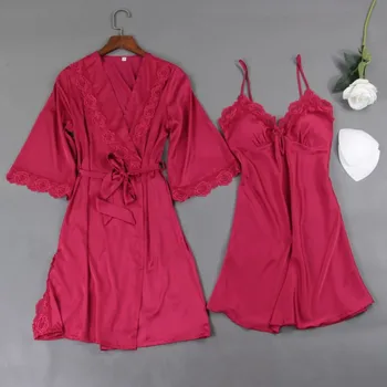 

Women Robe Gown Sets Ladies Sexy Satin Print Sleepwear Robes Nightdress Silk Pyjama Sets Two-Pieces Sleepwear Lounge Sets Pijama