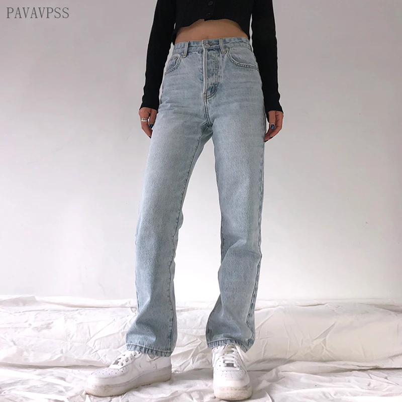 

2020 High Waist Loose Comfortable Jeans For Women Plus Size Fashionable Casual Straight Pants Mom Jeans Washed Boyfriend Jeans